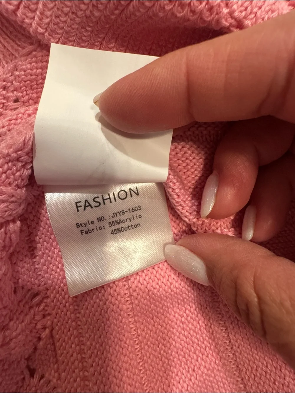 Women's Pink Knit Short-Sleeve Sweater with Lace-Trim Hem - Picture 7 of 9